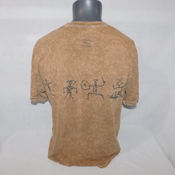 VTG 90s Stone Aged Rockwear Mens L Brown Shirt Petroglyphs Native acid wash - Picture 9 of 11